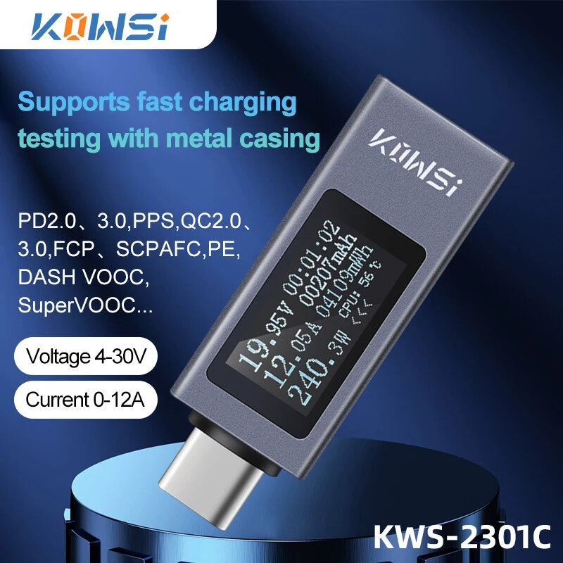 KWS-2301C Type-C Tester DC 4-30V Voltmeter Amperimetor Voltage Current Meter Ammeter Detector Power Bank Charger Indicat Top Merken Winkel